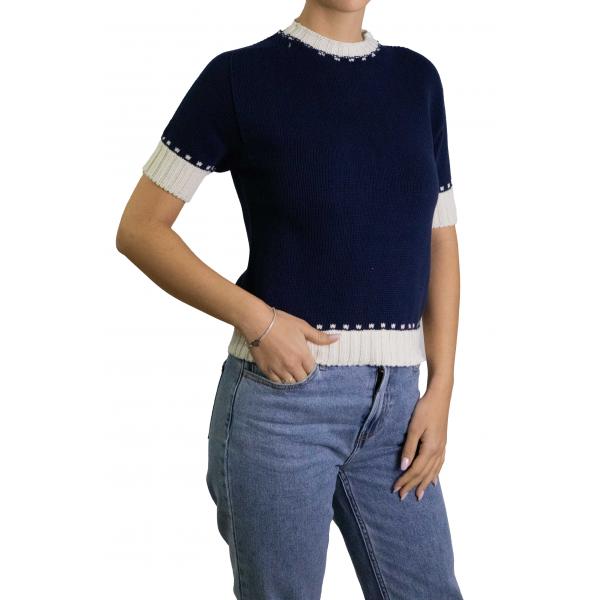 Maglioncino in cotone bicolore manica corta 